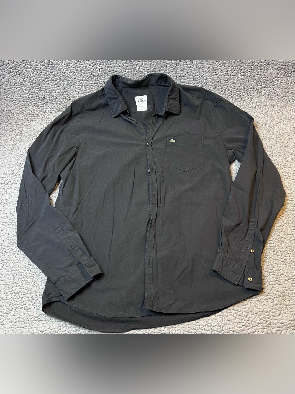 Lacoste Slim Fit Stretch Poplin Long Sleeve Button Down Shirt Mens Size 42 Black